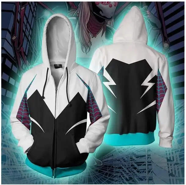 

Spider Gwen Spiderman Comic Cosplay Costume 3D Men Women Zipper Jacket Coat Outfit Clothing Hoodies Sweatshirt