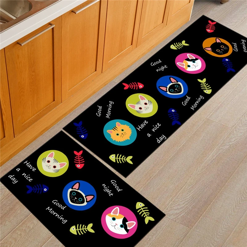 

Creative Cartoon Cat Home Kitchen Floor Mat Anti-Slip Kitchen Carpet Rugs Entrance Hallway Door Mat Wardrobe Balcony Area Rugs