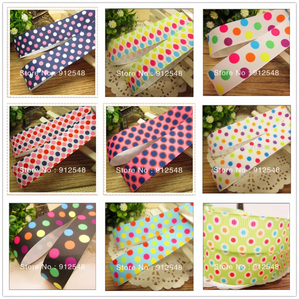 YJHSMY 9 видов стилей 7/8 &quot(22 мм) 5 ярдов/лот напечатан grosgrain ленты в цветной горошек DIY