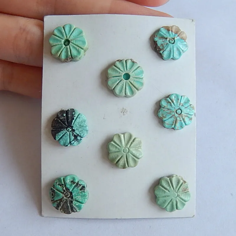 

Carved 8 PCS Of Turquoise Flower Cabochon Bead SET.13x4mm.6.19g