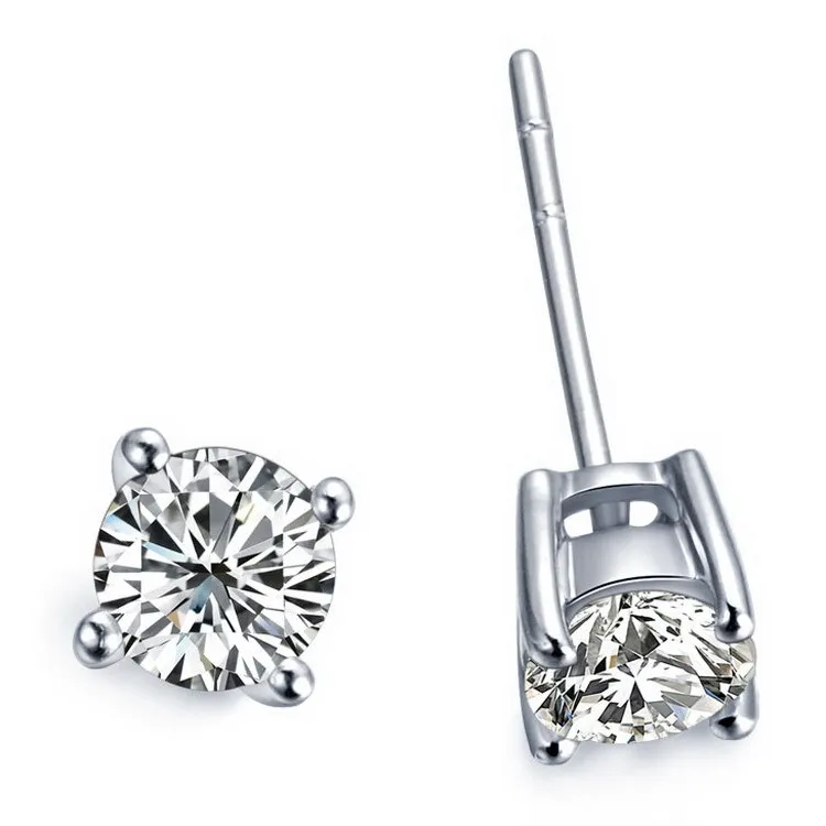 Серьги гвоздики в форме корзины из золота 14 к с 4 зубцами|synthetic diamond earrings|earrings