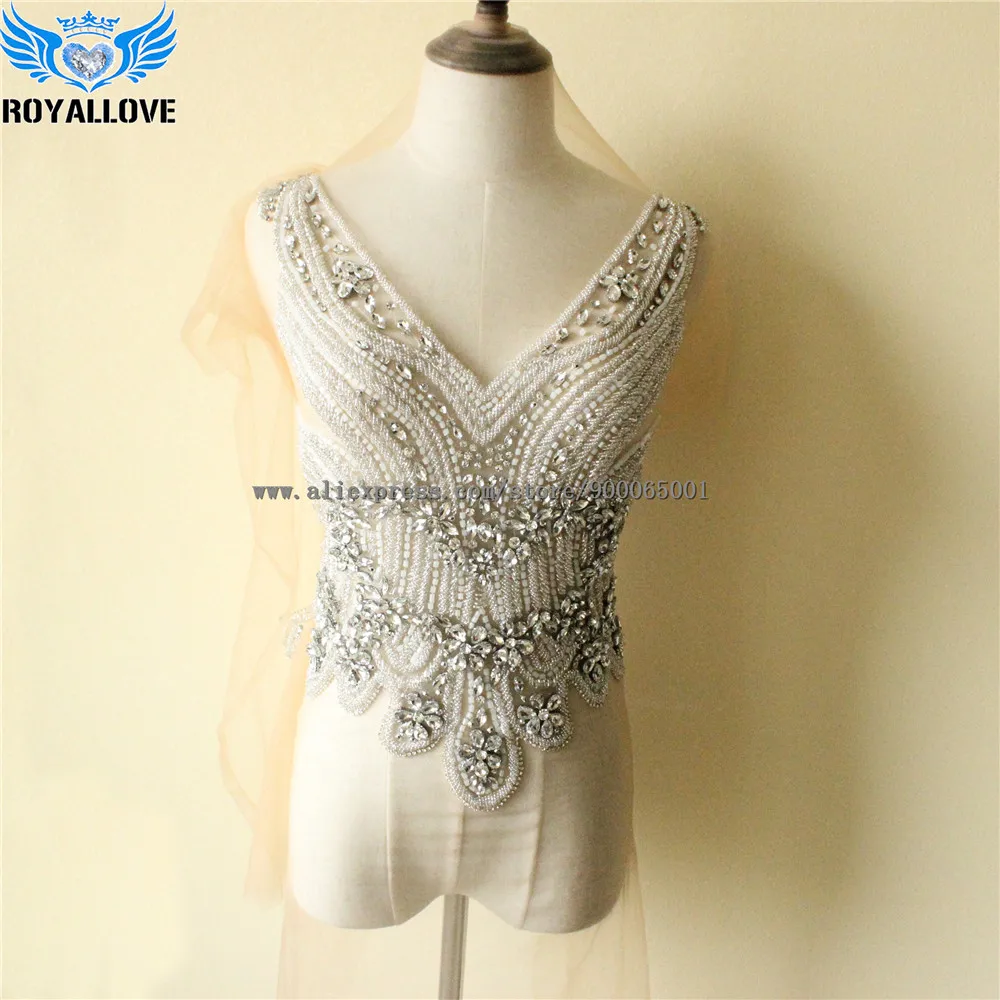 

One Set Unique Heavy Beaded Sew on Rhinestone Crystal Bodice Decorative Patches Appliques For Bridal Wedding Prom Evening Dress