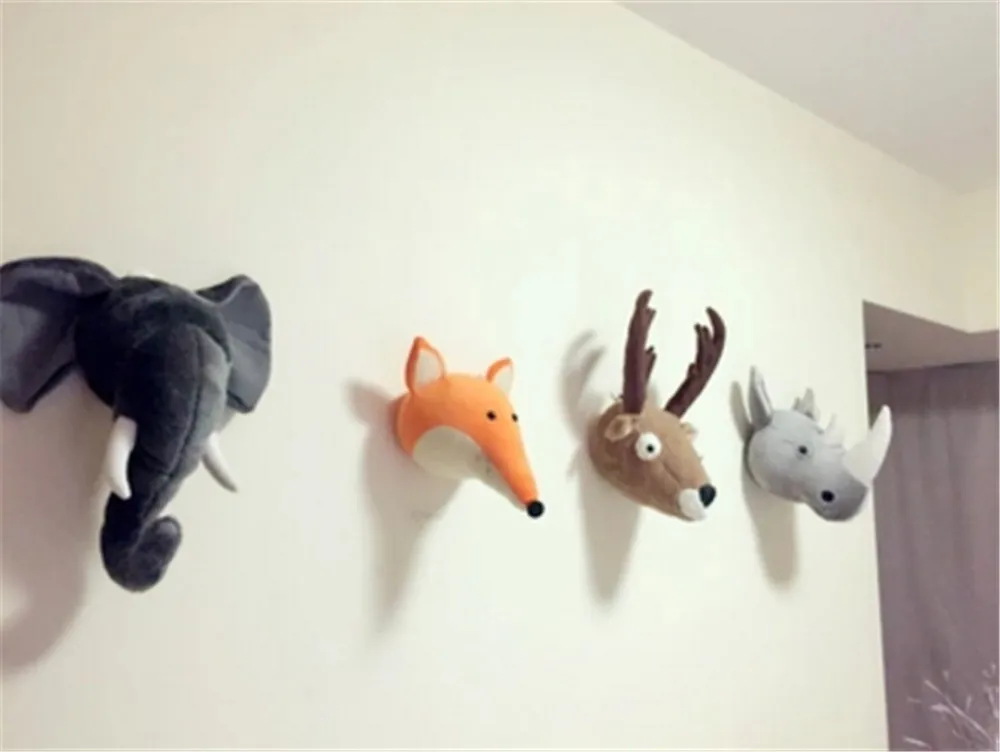 animals elephant fox deer head plush toys home decoration 30
