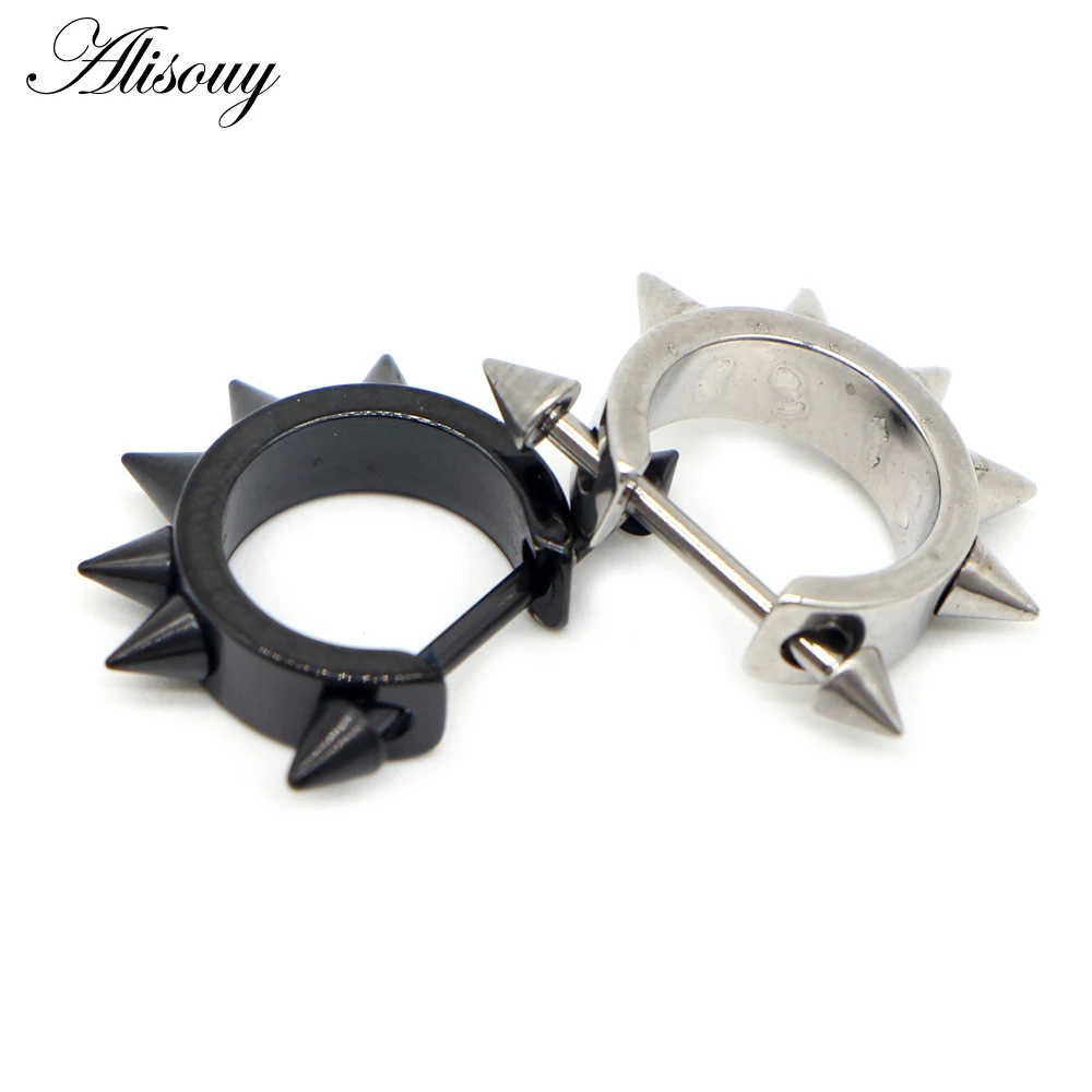 Alisouy Spike earrings cool ear stud stainless Steel body piercing jewelry for man woman fashion sharp series 1 pair Nipple Ring - Image 5