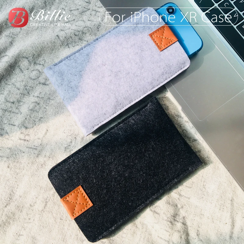

Phone Bag Wool Felt Pouch Protective Case Bag For iPhone XR Cases Cover Mobile Phone Handmade bags For iphone xr 6.1inch Gray