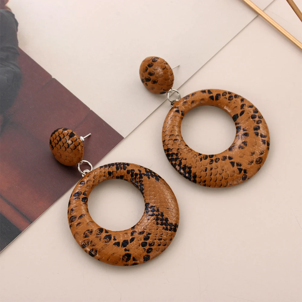 Женские Висячие серьги-капли с имитацией змеиного принта, бижутерия, женские подарки для вечеринки, Винтажные серьги из искусственной кожи со змеей