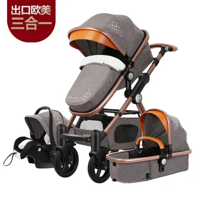

Eco-friendly Baby Stroller 3 In 1 Aluminum Four Wheel Folding Travel System with Car Seat Cradle Sleeping Basket Stroller Pram