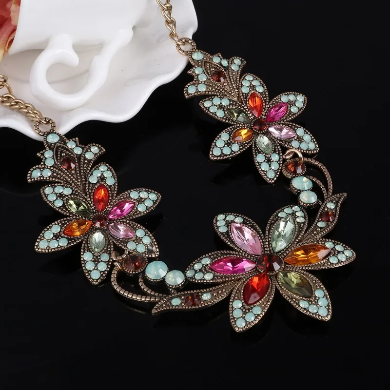 MINHIN, элегантное ожерелье с черным кристаллом для женщин, классический дизайн с большими цветами, ожерелье-чокер, изысканное свадебное ювелирное изделие