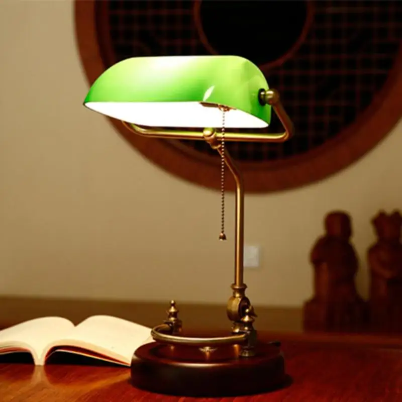 

American Retro Solid Wood Desk Lamp Study Table Work Read Bedroom Bedside Table Lamp with Light Source US Plug
