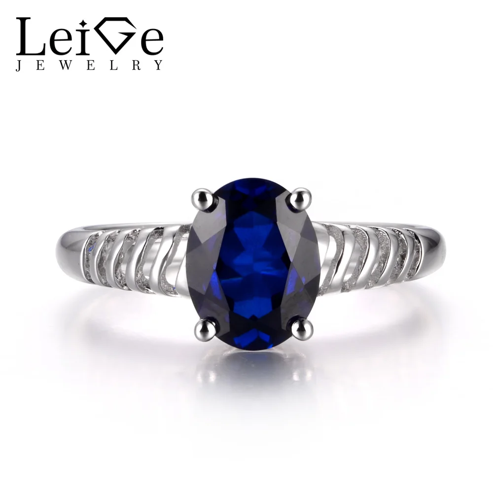 Leige Jewelry Lab Blue Sapphire Fine Gemstone Engagement Rings For