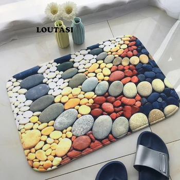 

LOUTASI Welcome Home Door Floor Hallway Carpets 3D Colored Pebbles Flower Printed Non-slip Door Mat flannel Mats Home Decor Rugs