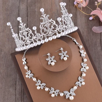 

Bridal Bride headdress three piece crown necklace earrings set