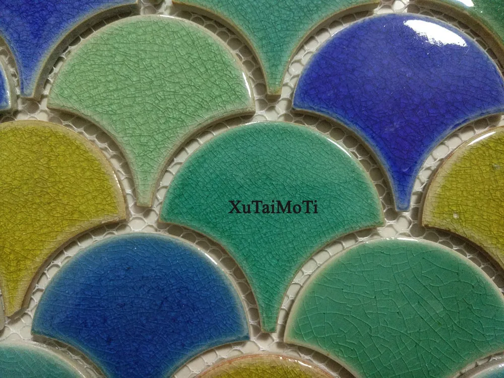Hot Promation 11pcs Blue Green Yellow Fish Scale Ceramic Mosaic Tile Kitchen Backsplash Bathroom Wallpaper Wall Fan Decoration Wallpapers Aliexpress