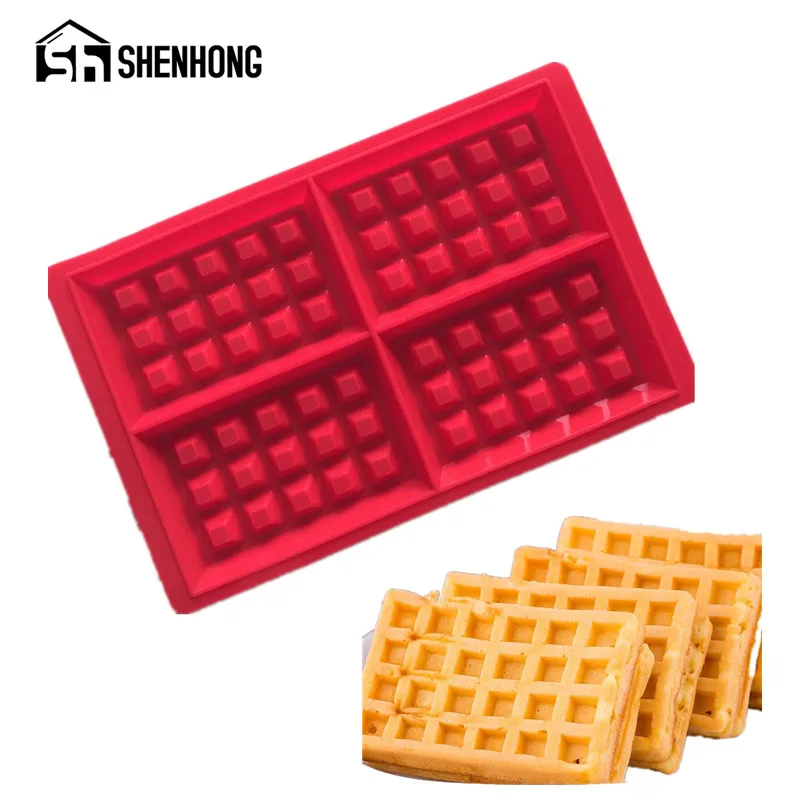 

4-Cavity Waffle Mold Shape Food Grade Plastic Cake Chocolate Pan Silicone Mold Baking Mould Kitchen Bakeware Decorationg