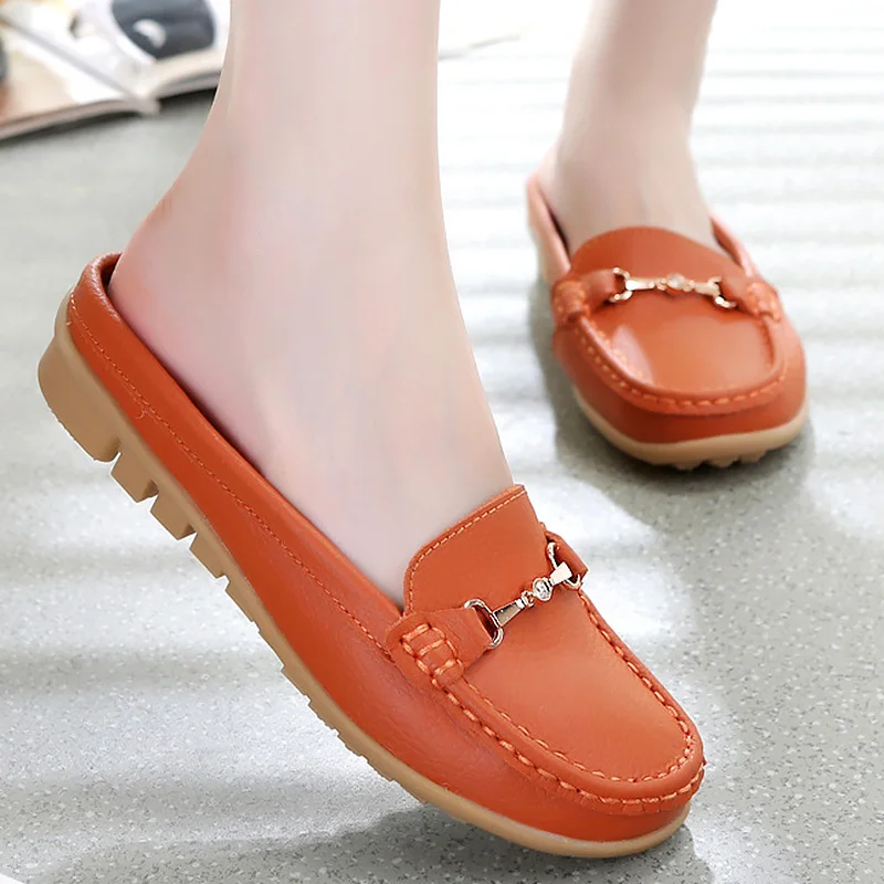 

Loafers Slip-on Soft Genuine Leather Summer Shoes Women 2019 Designer Metal Decoration Casual Shoes Woman's Flats
