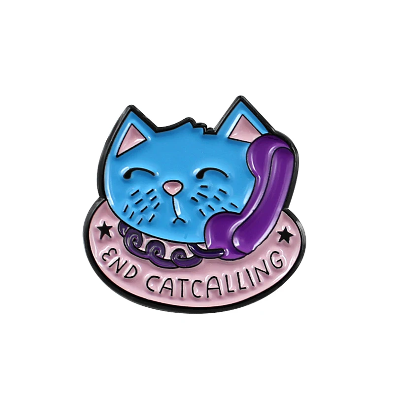 END CAT CALLING Blue Cat Metal Enamel Brooch with Phone and Friends Chat Badge Pin Personality Unique Jewelry Accessories Gift