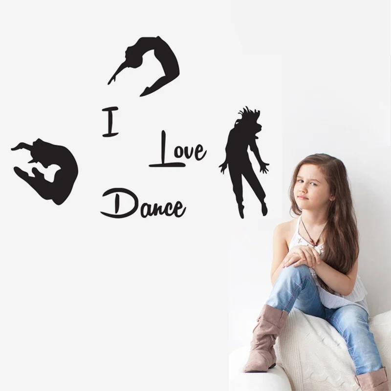 DIY Three Dancers Decals I Love Dance Wall Stickers PVC Removable Home