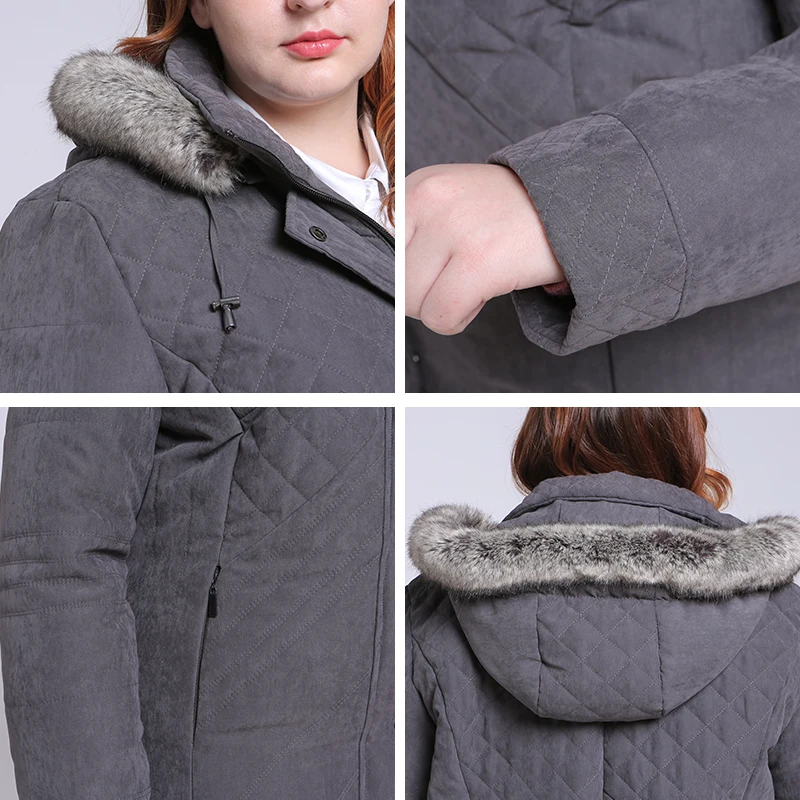 MS VASSA Women Parkas plus size 2018 New Winter Autumn Jackets Turn-down collar removed hood with fur Ladies big size outerwear