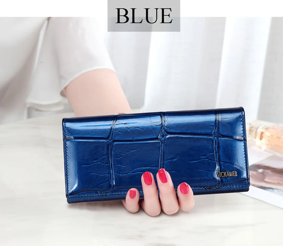 VICKAWEB Magnetic Hasp Wallet Women Genuine Leather Wallet Female Fashion Women Wallets Long Womens Wallets and Lady Coin Purses-VK1777-011