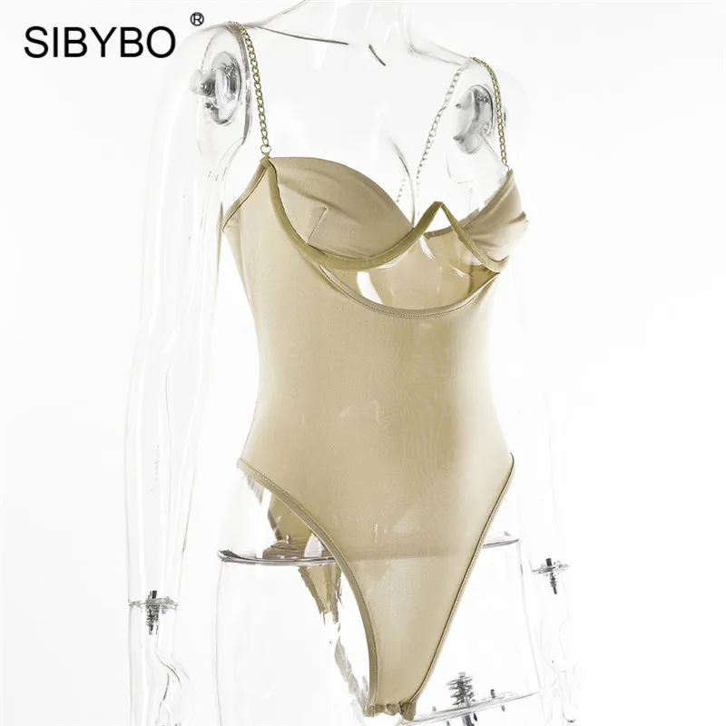 Sibybo, сексуальный женский комбинезон с вырезами и металлической цепочкой, без бретелек, v-образный вырез, обтягивающий Летний комбинезон, женский пляжный повседневный комбинезон