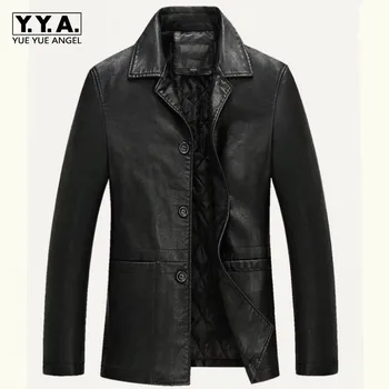 

Smart Casual Mens Faux Leather Long Jackets Single Breasted Thick Padded Loose Plus Size 4XL Male Pu Leather Coats Windbreaker