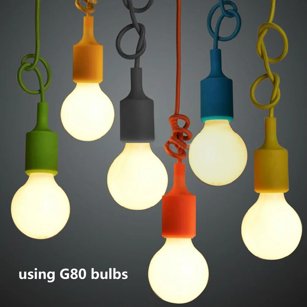 

E27 Hanging Lamp Base Bulb Holder DIY Socket Colorful Silicone Line Chandelier Lighting Point Rubber Ceiling Light Fixture Home