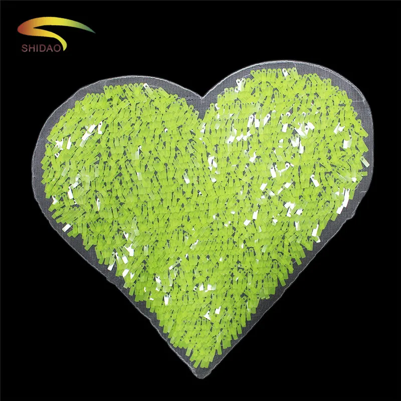 

Light green heart sequins patches applique sew on embroidered clothing diy craft iron on t-shirt repair decor for woman garment