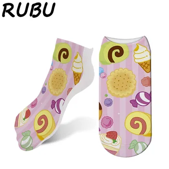 

RUBU 2019 New 3D Printed Women Socks Food Printing White Cotton Socks Unisex Female Ankle Funny Women Printed Sock 7S-ZWS14