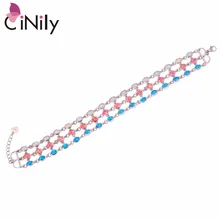 CiNily создан Белый Синий Розовый огненный опал Посеребренные для женщин браслет-цепочка, Ювелирное Украшение 7 5/"-8 3/4" OS581-82