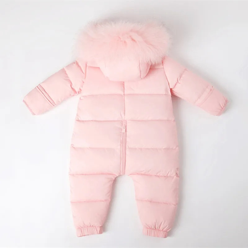 NewBorn Baby Winter Rompers Overalls 90% White Duck Down Natural Fur Collar Soft Kids Outwear Coat For Boys Girls 0-4 Y Snowsuit