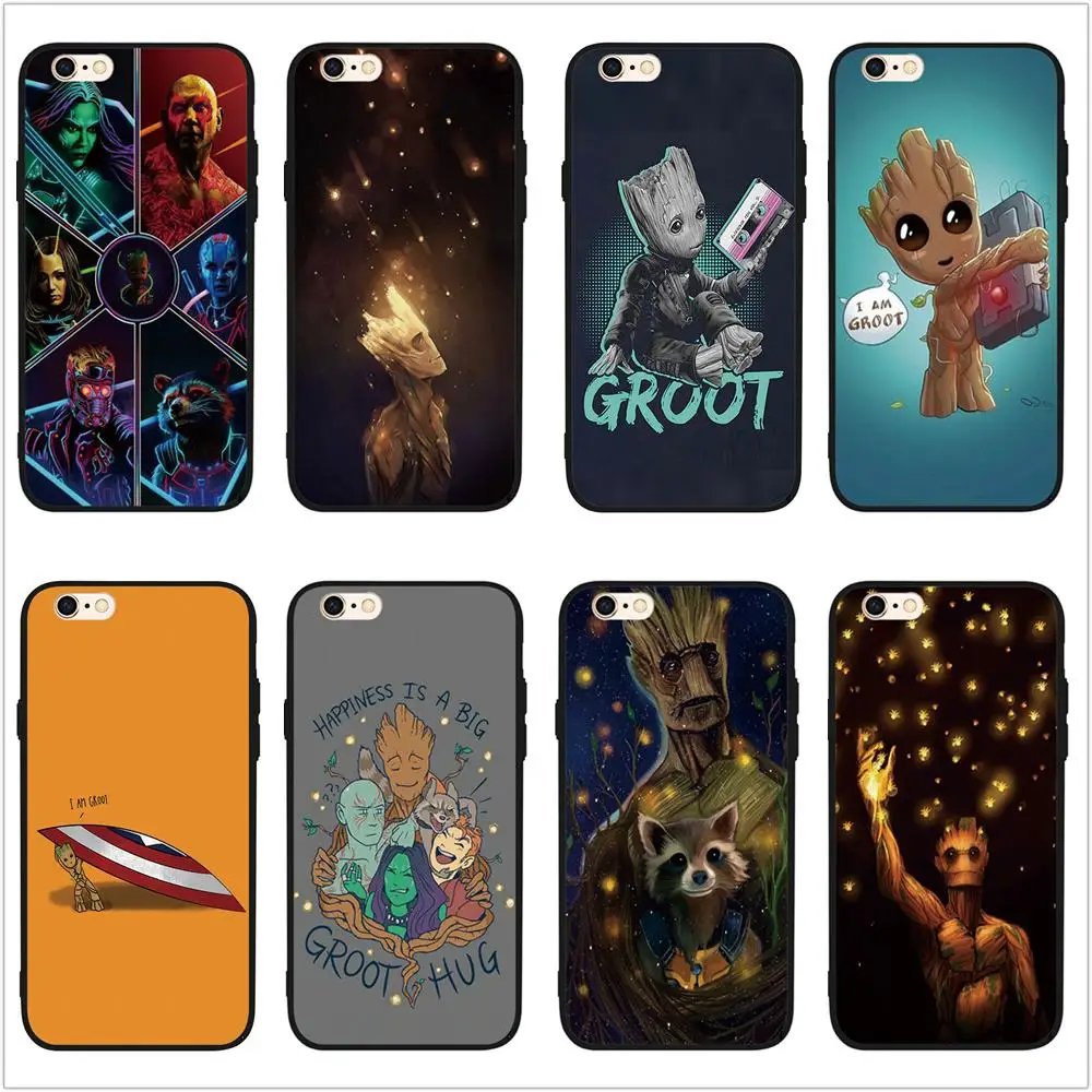 

FATPERSON Phone shell Guardians of The Galaxy GROOT Lovely design Black cover case for iphone X 10 7 8 Plus 6 6S 5 5S SE 7Plus