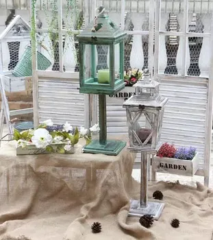 

European-style American old solid wood wind lanterns Retro wooden windproof candle holders Mediterranean European ornaments