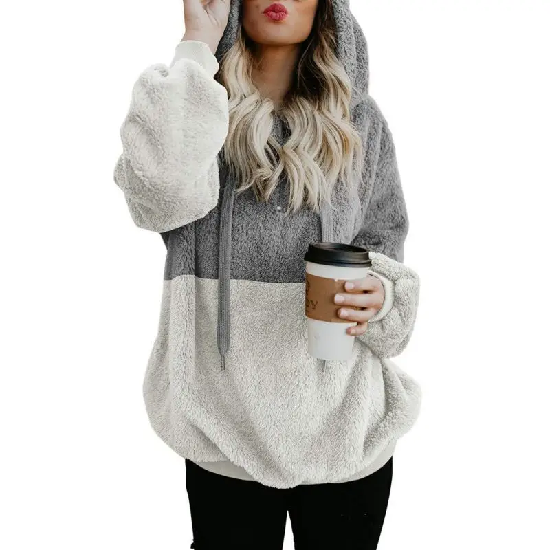 2019 Streetwear Fur Sweatshirt Oversized Hoodies Fashion Zipper Autumn Pullover Long Sleeve Faux Fl
