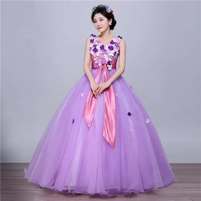 Do Dower Новые Длинные бальные платья с цветочной аппликацией, Роскошные бальные платья на заказ, бальное платье на шнуровке, дешевое бальное платье L - Цвет: Фиолетовый