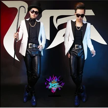 Горячая Новинка Плюс Размер Мужская одежда модный блейзер Мужской вокалист белый с черным воротником тонкий костюм хип хоп костюмы costumes