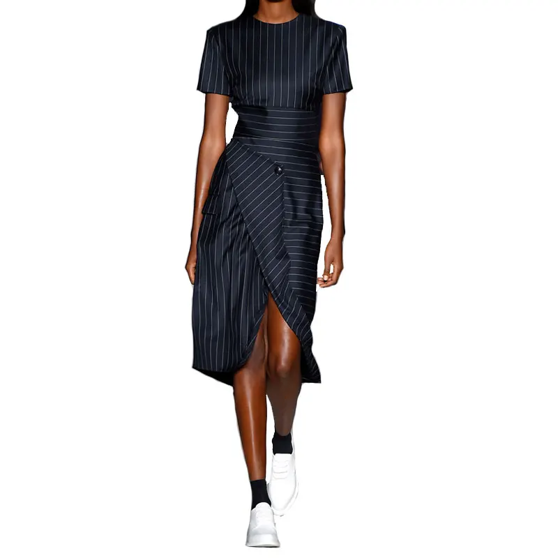 Poletne črte OL Slim Office dame asimetrične obleke s špricami 2019 Nove ženske oblikovalke vzletno-pristajalne steze Elegantna šik obleka ženske Vestidos