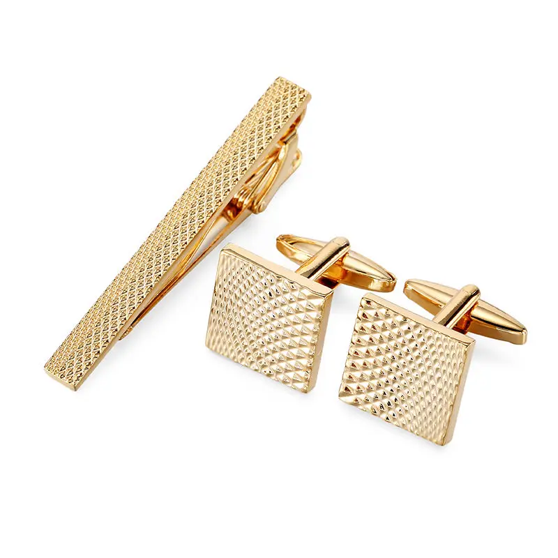 

A set of new high-grade gold square hand carved Cufflinks Tie Clip Mens French shirt Cufflinks Tie Clip box Free Shipping