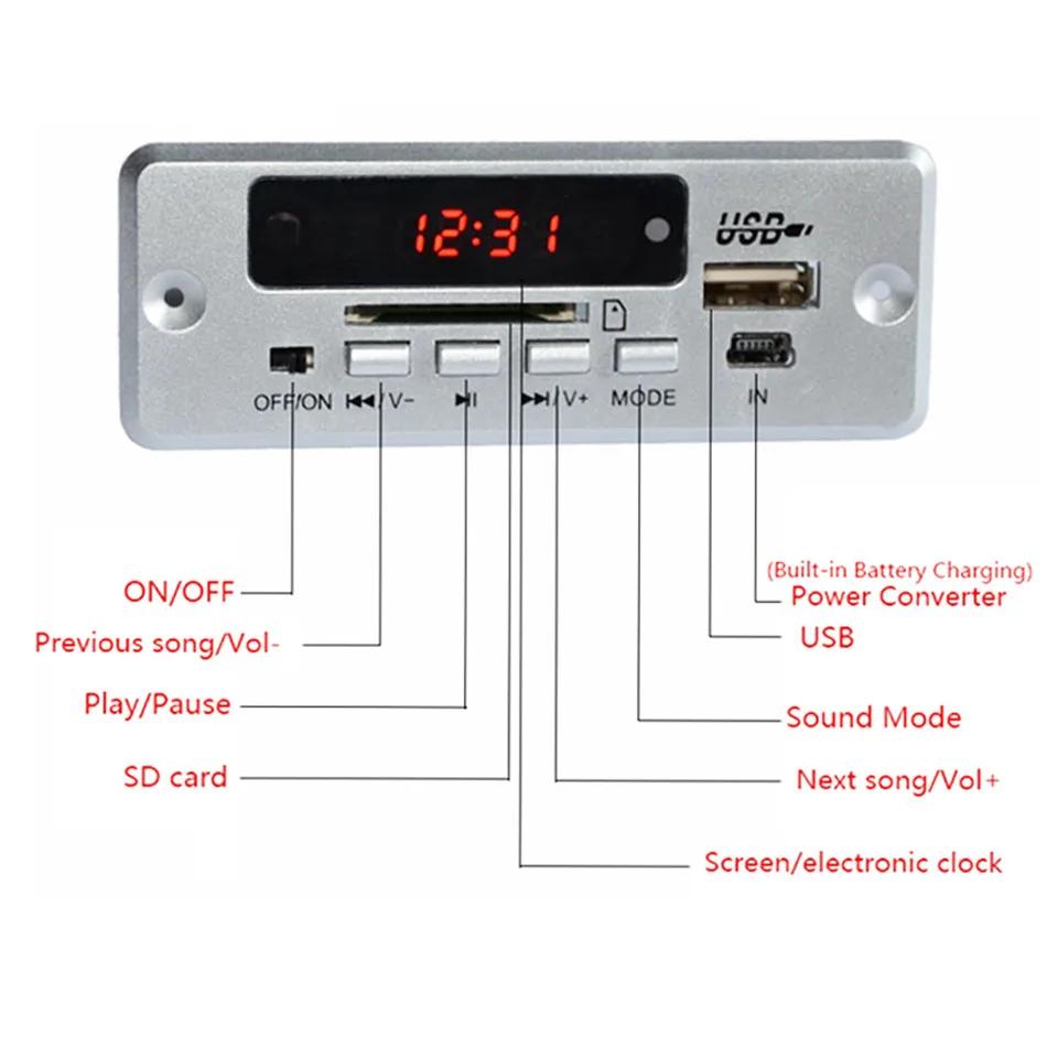 YKSO Digital Bluetooth MP3 Decoder Audio Module MP3 Players Accessories With Digital LED Display Mini USB MP3 Decoder