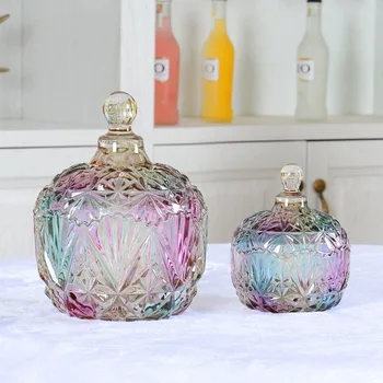 

European Glass bottles Decor Crafts mini colorful dust-proof stand dessert candy jars tea caddy Boxes storage jar wedding vase