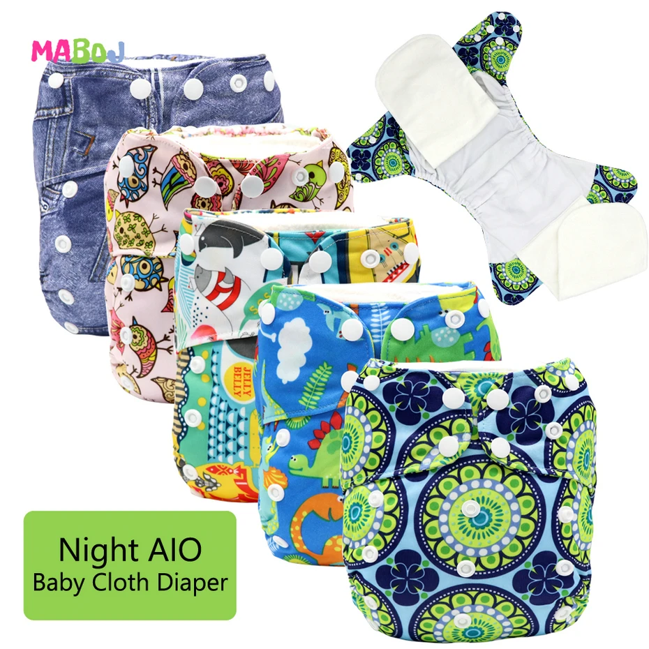 MABOJ Baby Diaper Overnight Cloth Diaper All In One Cloth Diaper Reusable AIO Sewn Inserts One Size Adjustable Nappy Waterproof