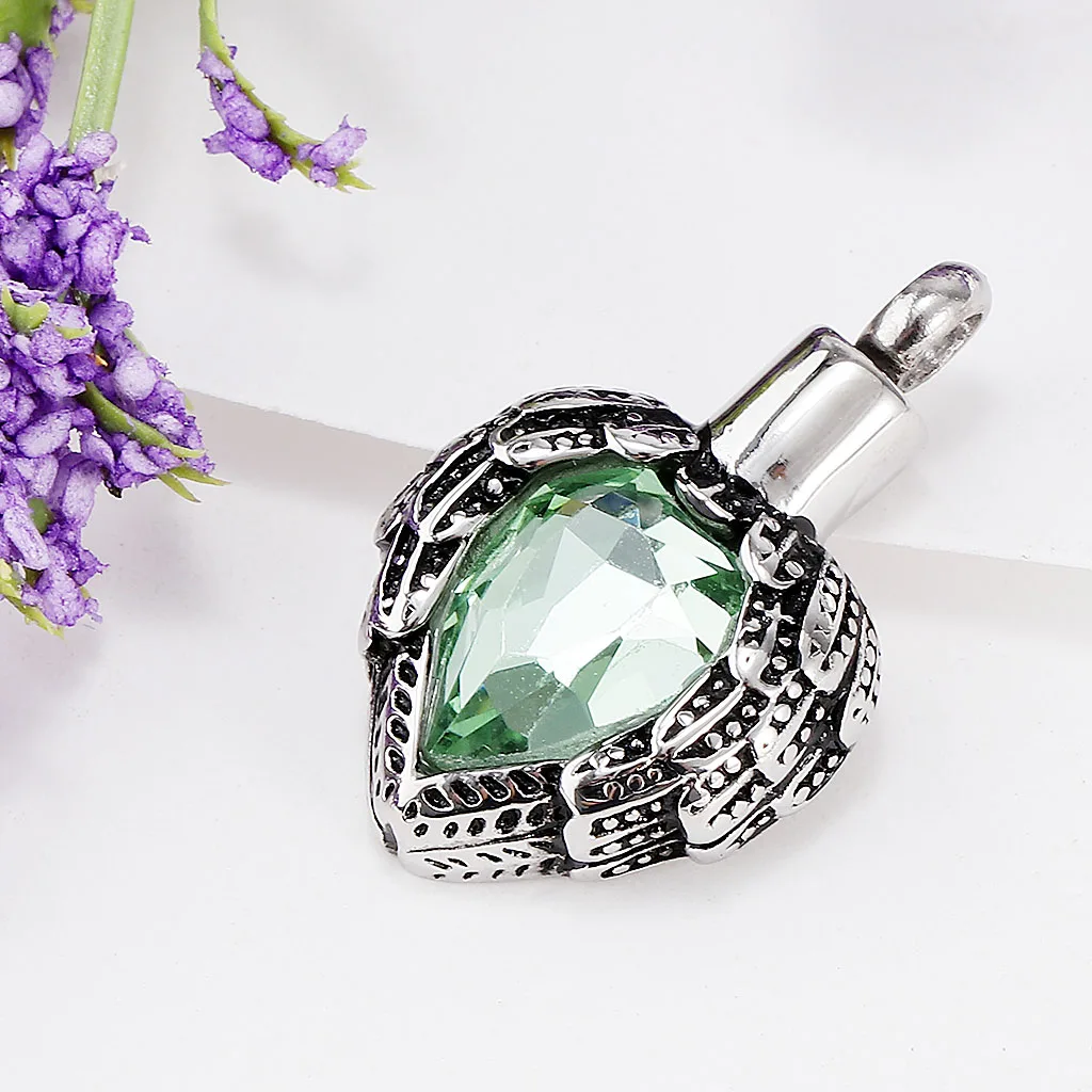 MagiDeal Faceted Gem Rhinestone Heart Stainless Steel Feathers Shape Urn Ash Pendant Cremation Charms