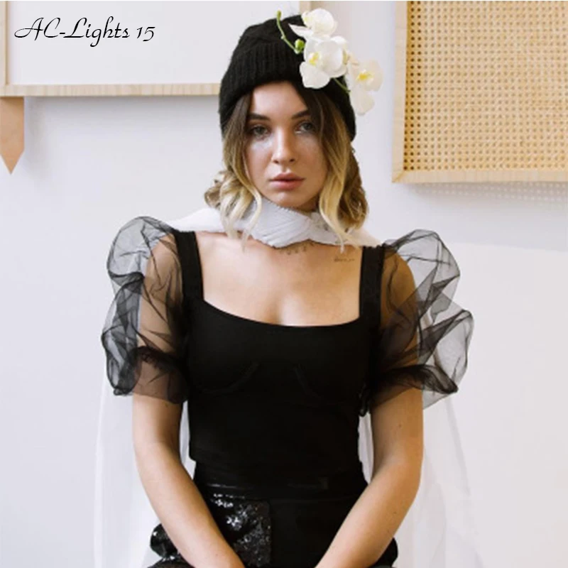 Офисные женские туфли Элегантные Mock Neck черная сетка комбинезон Панель с длинным рукавом Тощий Твердые весенние пикантные Повседневное женские боди