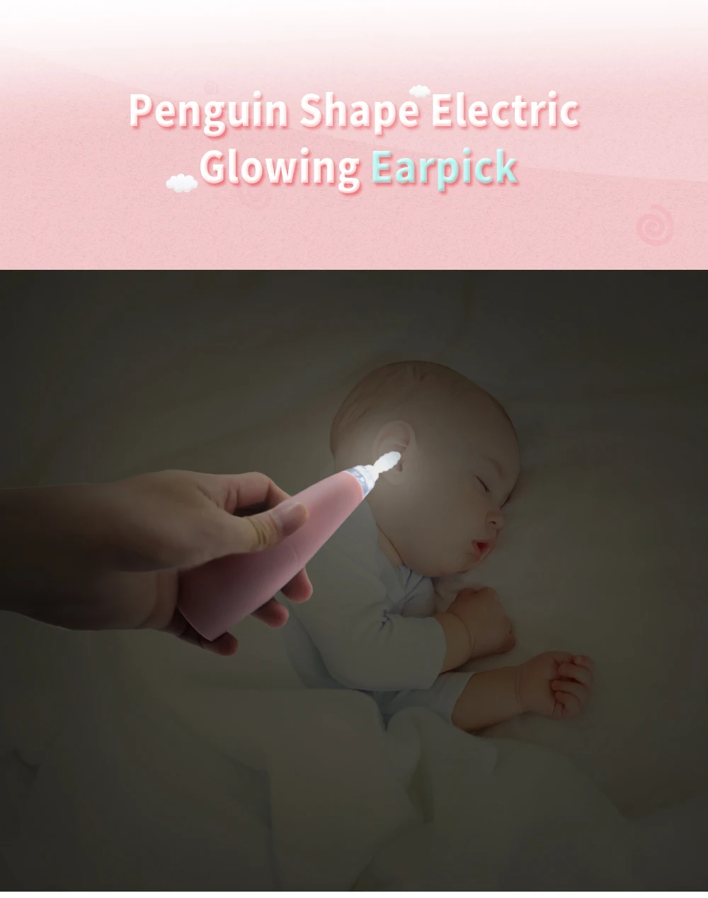 Forma de Pinguim Colher de Ouvido Seringa de Orelha Cuidados com o Bebê Elétrica Brilhante Grau Médico Silicone Espiral Earpick Cabeça Orelha Seringa 10 ouvido seringa de orelha grau médico silicone