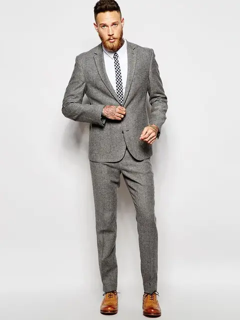 Latest Coat Pant Designs Grey Tweed Wedding Suits for Men Stylish Men Suit Casual Terno Slim Fit