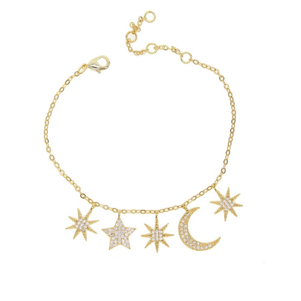 

2019 Simple silver plated Chic sparkling Star and moon Chain charm Bracelet for women stars Bracelet improves her temperament