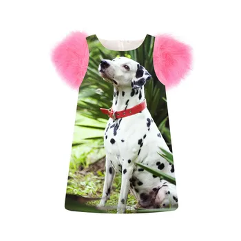 

baby Girls Dress fashion Dalmatians printing Spring/Autumn faux fur sleeve girls dress Toddler Kids Dresses Children Clothing