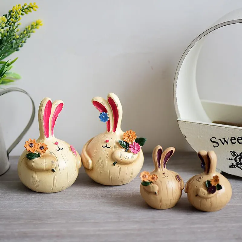 buy American Style Creative Resin Rabbit 2PCS SET Animal Ornament wine cabinet TV cabinet girl heart Decoration Gift Crafts