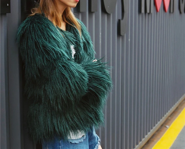 Fashion faux fur coat female European and American imitation rabbit fur fur coat cotton coat collar stand collar stripe (5)