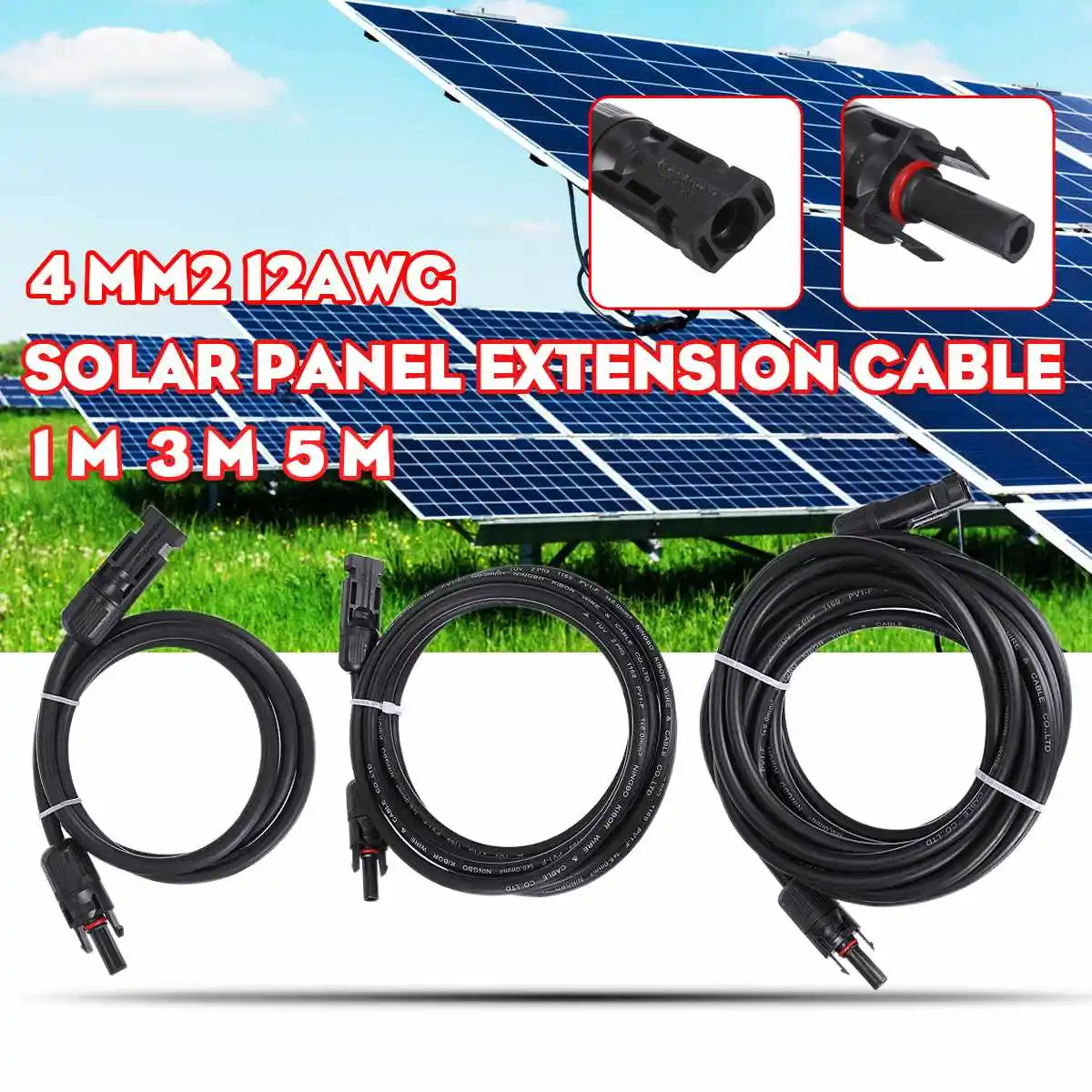 

SWILET 1pcs 1/3/5m Solar Panel Extension Cable Copper Wire Black and Red with MC4 Connector Solar PV Cable
