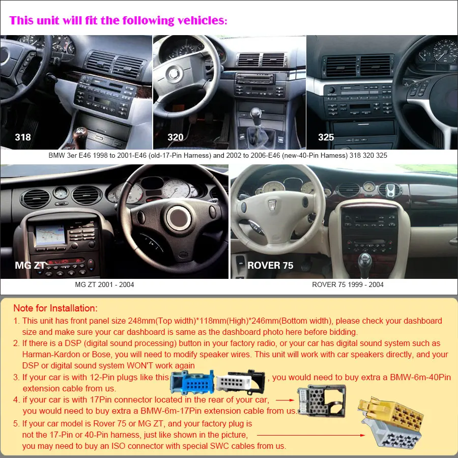 Clearance Erisin ES7546B 7" Android 8.0 car dvd Octa core DAB+ TPMS OBD BT 4G For BMW E46 318 320 325 M3 Rover75 MG ZT 4